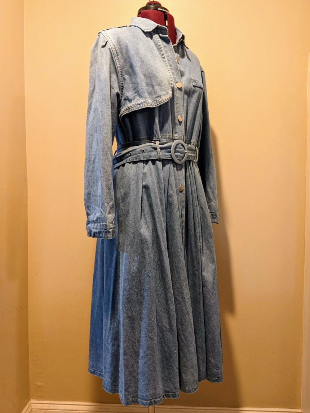 Vintage Light Blue Denim Midi Dress / Duster Coat – M/L